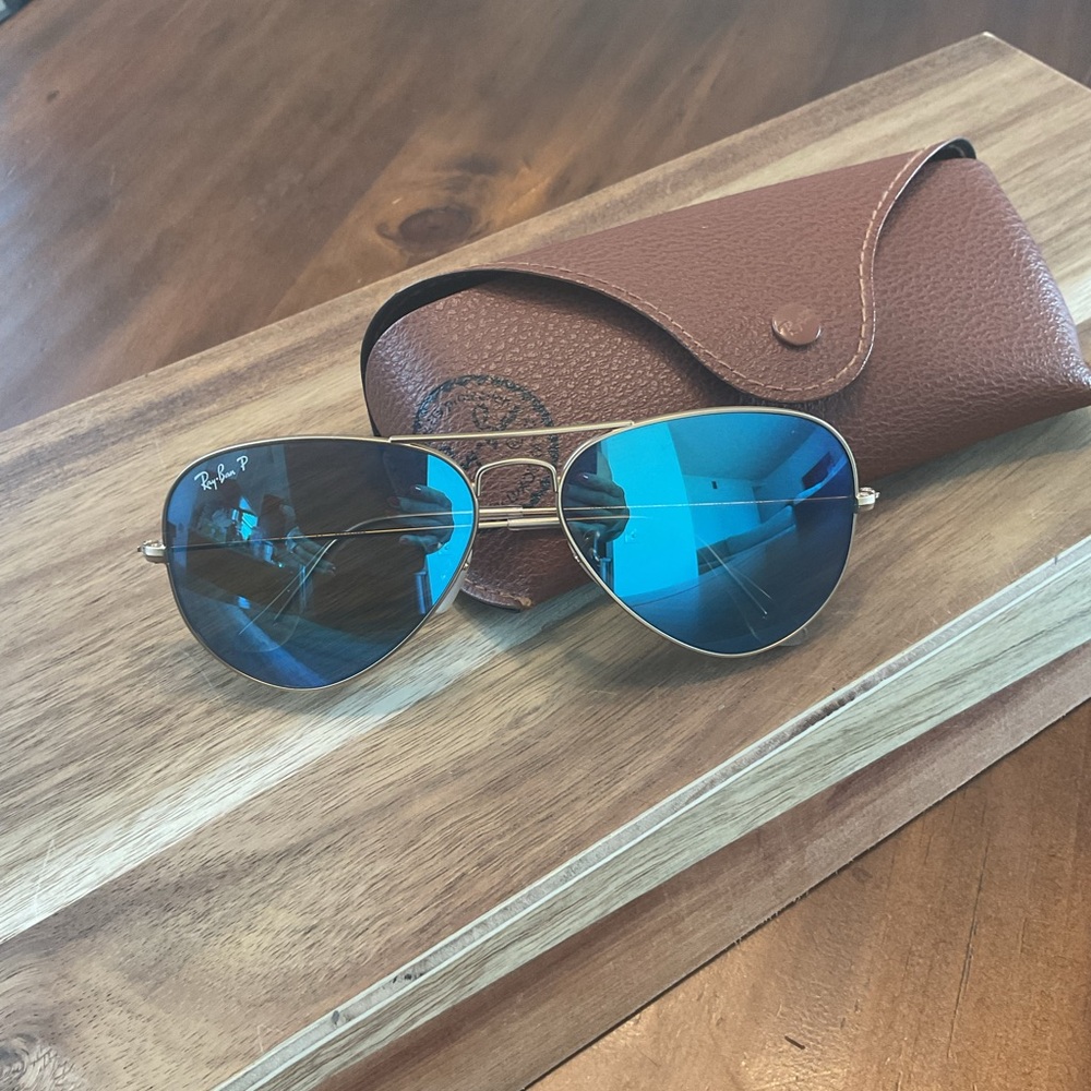 Polarized Ray-Ban Blue and Gold Aviator Sunglasses